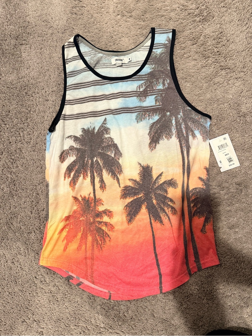 Univibe Palm Print Tank Top in Blue, Black and Coral